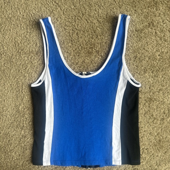 Express Blue and White Crop Top with Front Zipper - Picture 2 of 4